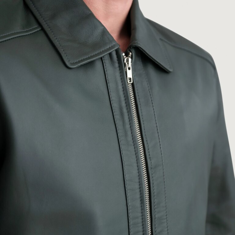 Mens Inferno Green Leather Jacket Close-Up-9-1724077650553
